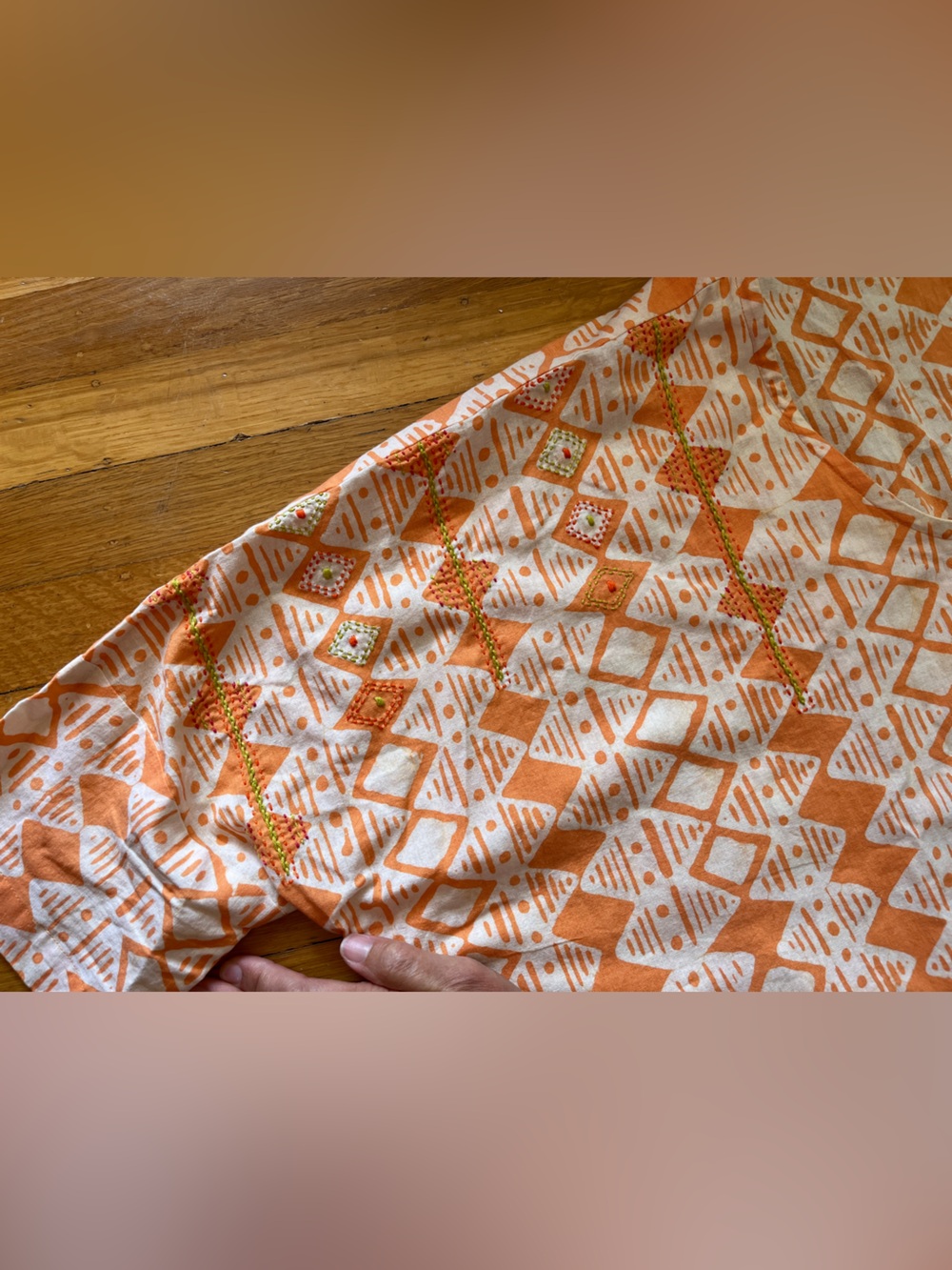 Handmade Marketplace Embroidered Orange batik muumuu oversized boho maxi dress